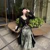 Rochie A-line pentru femei plus-size, toamnă, formă de pară - Stil național chinezesc, Design subțietor din două piese