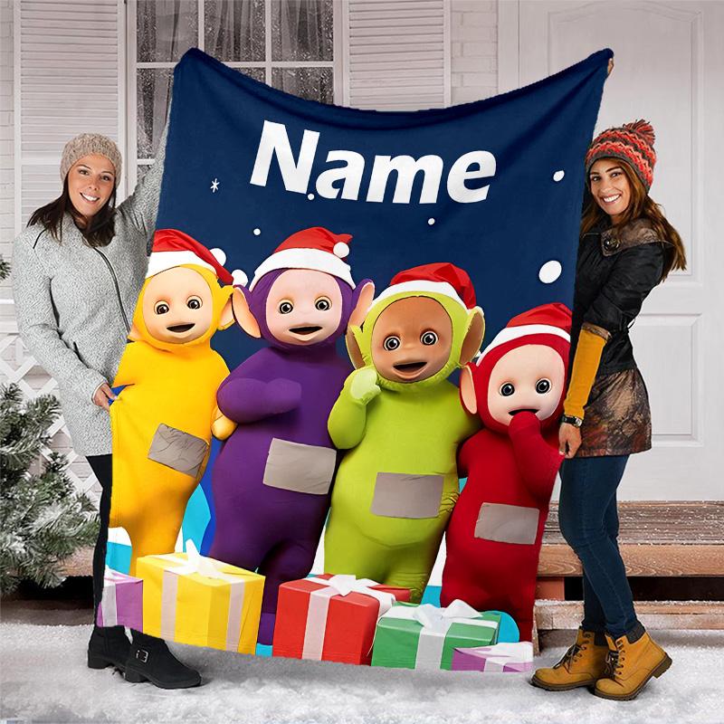 Customizable Teletubbies Throw Blanket – Personalized Name, All-Season Cozy Snug Blanket, Machine Washable, Personalized Blanket