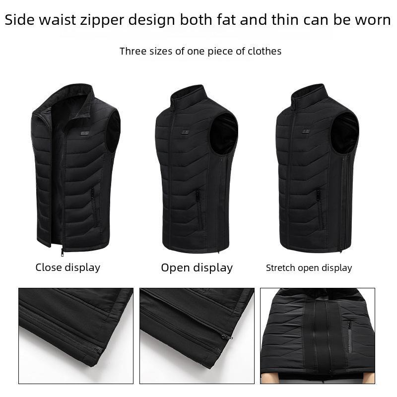 Adjustable Electric Heating Vest with USB, Cotton, Stand-Up Collar, Loose Fit, Large Size