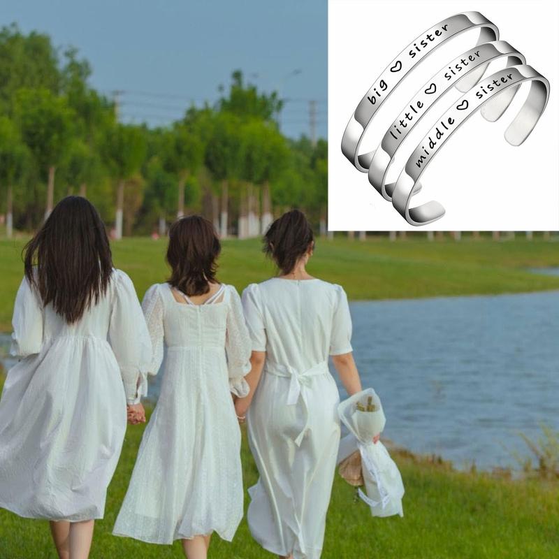 3 Sister Bracelet Big Sister Middle Sister Little Sister Cuff Bangle Gifts for Family Sisters Best Friend Besties 3 Pcs