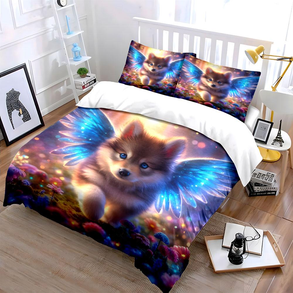 Fantasy Puppy With Magical Wings Kid'S And Adults' Bedroom Decor, Exquisite Three-Piece Bedding Set Gift