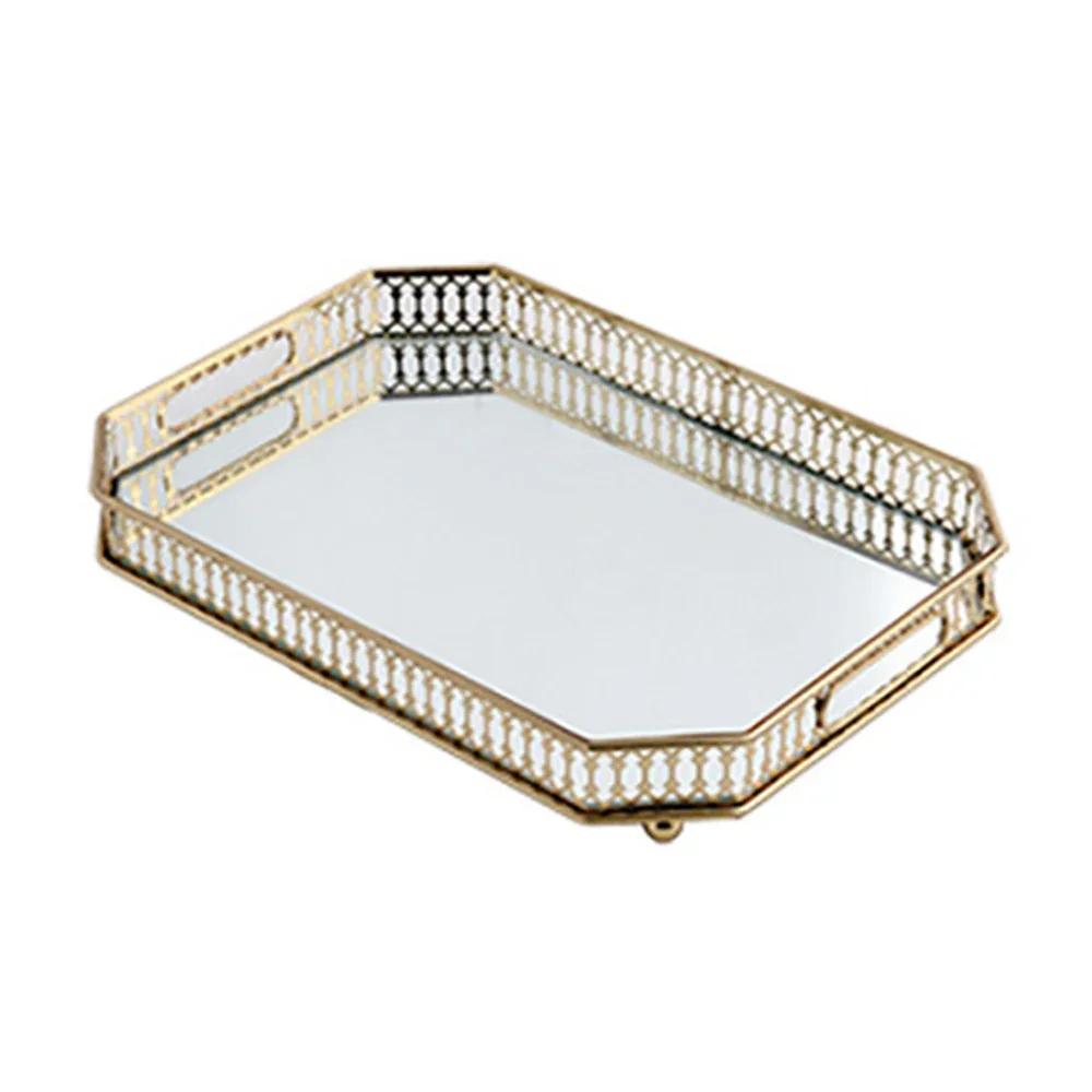 

Gold Serving Tray Clear Glass Decorative Tray Organizer for Home Fruits Drinks Makeup Mirror Tray Modern Durable Rustproof жёлтый