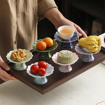 VAKADA Chinese Style Pedestal Ceramic Snack Plates Set of 6