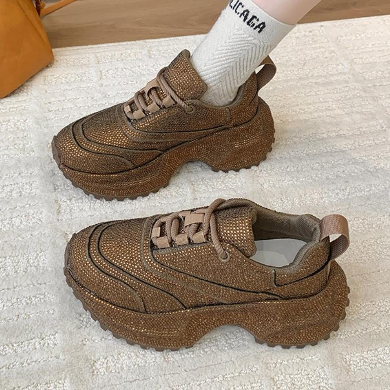 Fashion Crystal Women Sport Shoes Casual Flats Sneakers Luxury 2025 Fashion New Winter Walking Hiking Shoes Running Lace Up Zapatillas