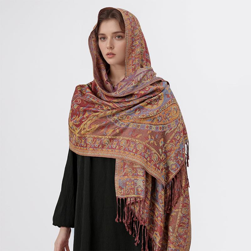 Paisley Pashmina Shawl Scarf Women Jacquard Cashew Printed Scarves Flowers Borders Female Tassel Blanket Wraps Ethnic Shawls