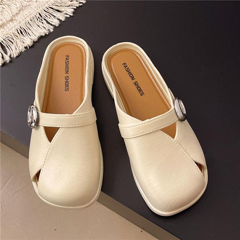 Women's Summer Mules Flat Shoes Fashion Square Toe Slip-on Slippers