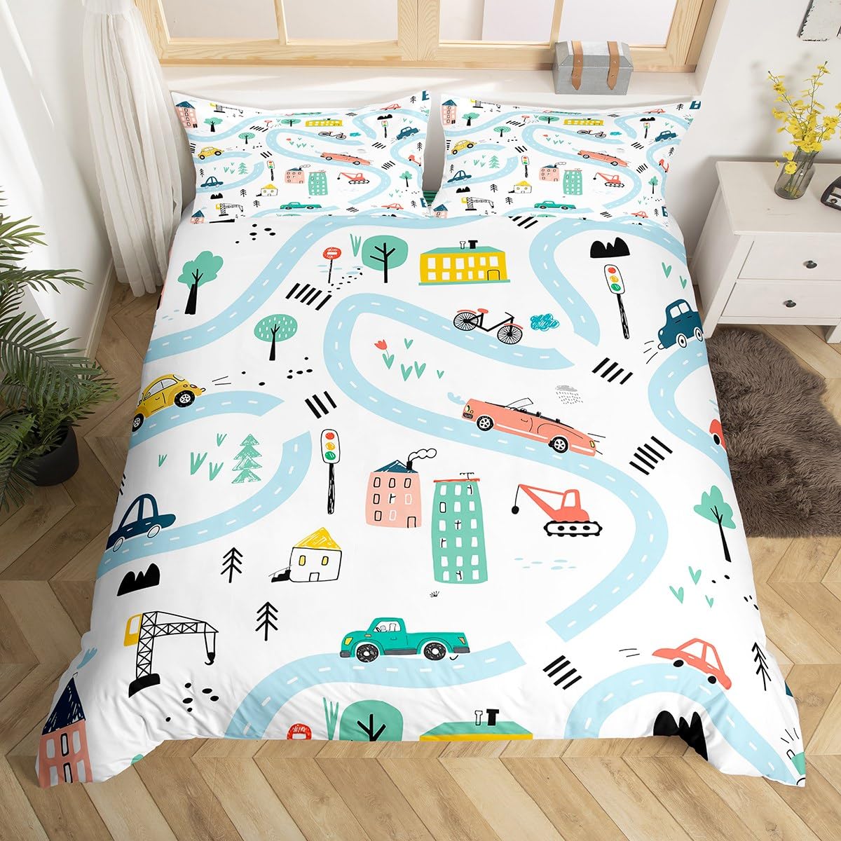 

Cartoon Train Duvet Cover Set Black Trains Bedding Set Boys Teens Men Bedroom Single Double Comforter Cover Decor Quilt Covers AU Double(180*210cm)3pcs