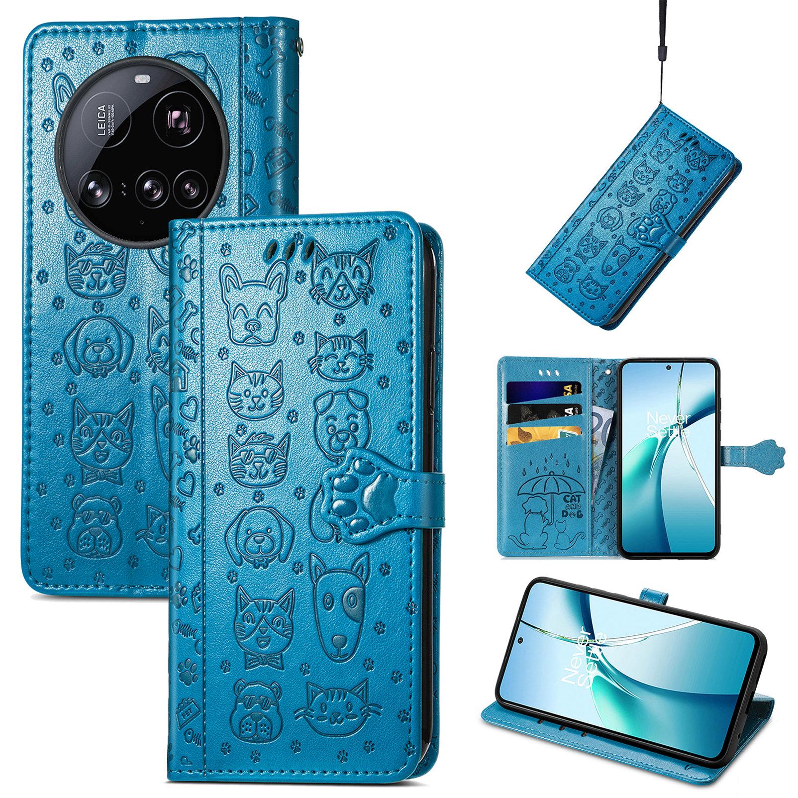 

For Xiaomi 15 Ultra Leather Wallet Case Flip Phone Cover with Cute Cat Dog Pattern Blue