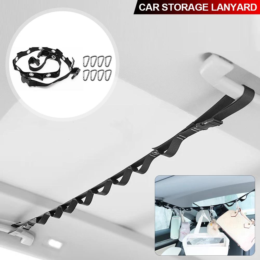 Car Adjustable Double-layer Hanging Strap for Clothes Hanger Bar Car Travel Clothesline Flexible Storage Strap with Eight Hooks