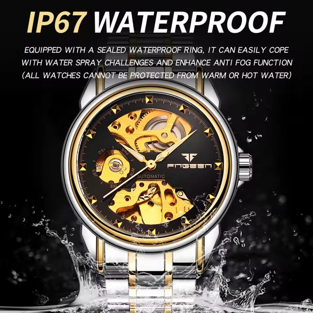 Top Luxury Golden Full Stainless Steel Men Aautomatic Mechanical Watch Business Hollow Men's Watches Waterproof Mechanical Gifts