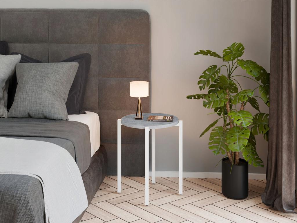 Stolik Nocny Okrągły Loft 35X35X46 Cm Metalowy Biały