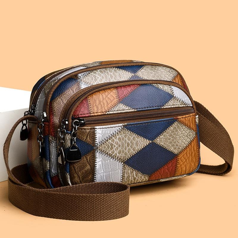 Fashion retro splicing contrasting color small square bag new niche design multi-pocket backpack work shoulder bag