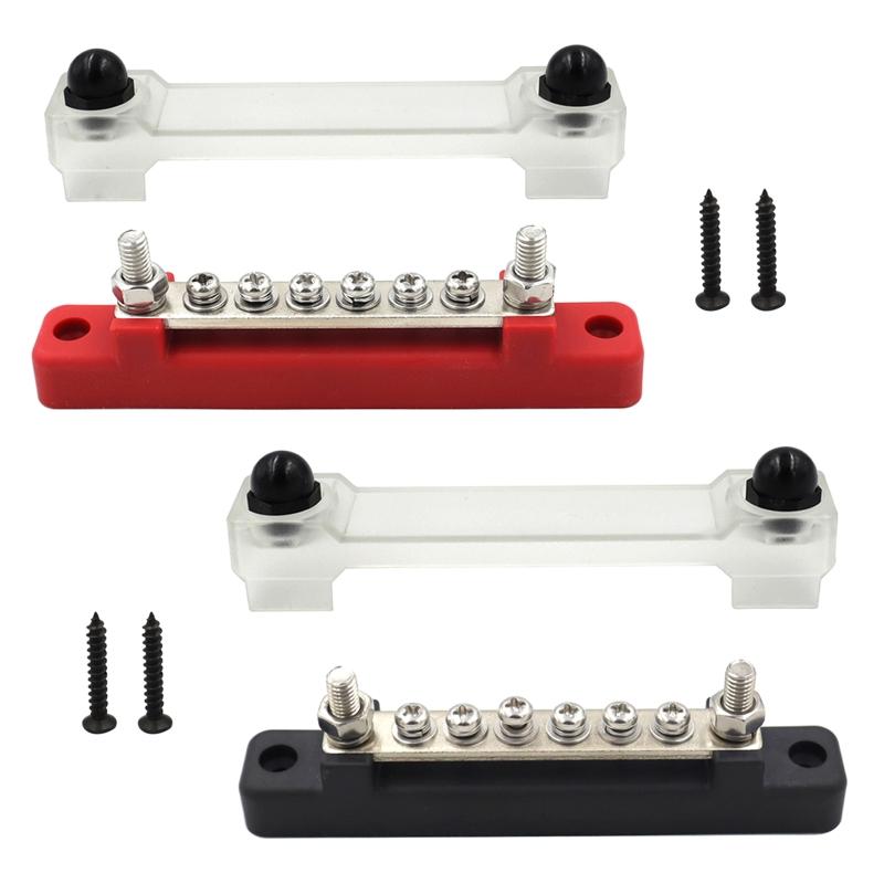 Terminal Bus Bar Ground Power Distribution Terminal Block Bus Bar with Cover for Auto Marine Car Pickup Trailer RV Boat