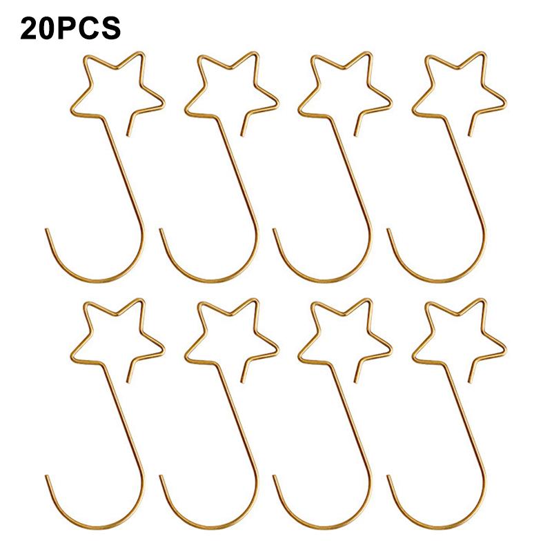 20pcs Christmas Star Hook Hanging Ornament Xmas Tree Garland Gifts Socks Holder Reusable Party Decoration New Years Mall