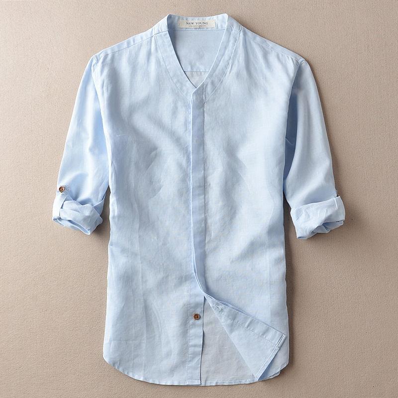 Premium Men's Loose Cotton And Linen Shirts With V-neck For Ultimate Comfort