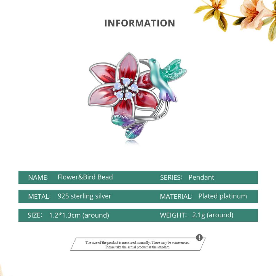 BAMOER 925 argint sterling flori și păsări mărgele fluture brelocuri pentru femei Brățară și brățară originale Proces de email bijuterii fine