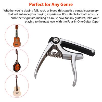4-in-1 Gitarren-Kapodaster, Schnellwechsel-Kapodaster, Kapodaster-Funktion, Startnagelfunktion, Saitenschneider, Plektrumhalter