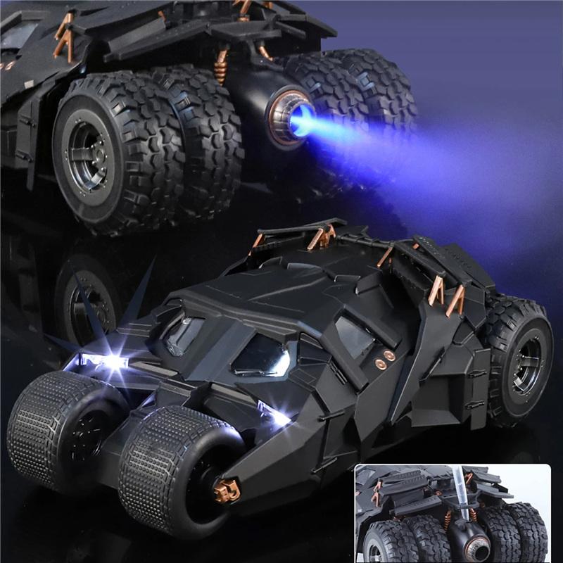 1/24 Classic Movie Car 2008 Batmobile Alloy Bat Sports Car Model Metal Racing Combat Vehicles Model Sound and Light Kid Toy Gift