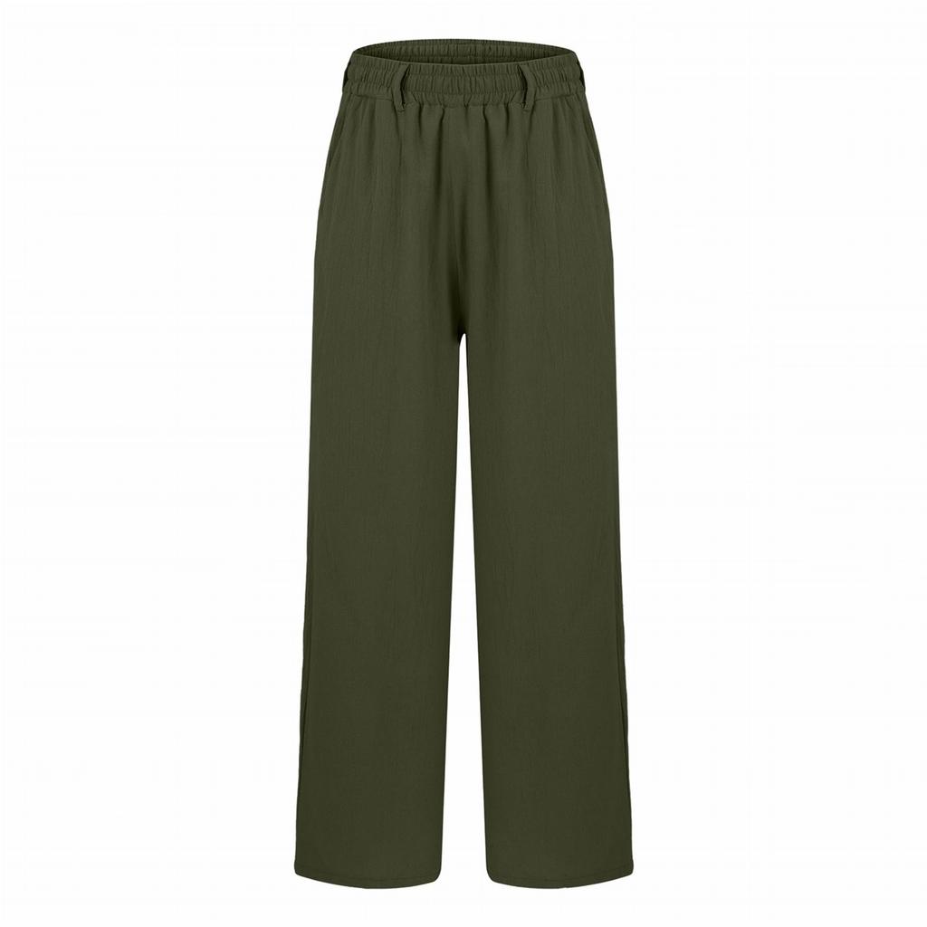 Ladies' Fashionable Color Straight Leg Pants With High Waist Pockets Casual Pants
