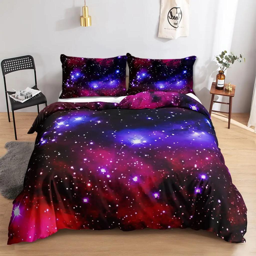 Starry Sky Night Duvet Cover Set Full Queen SizeCute Star Bedding Sets Black Galaxy Comforter Cover Set With Pillowcases 2/3Pcs