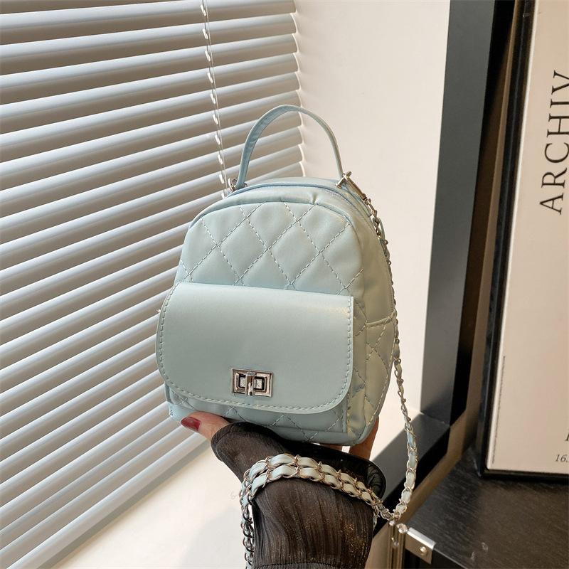 Premium Sense Rhombus Portable Backpack Bag Women's New Fashionable Versatile Solid Color Portable Shoulder Backpack