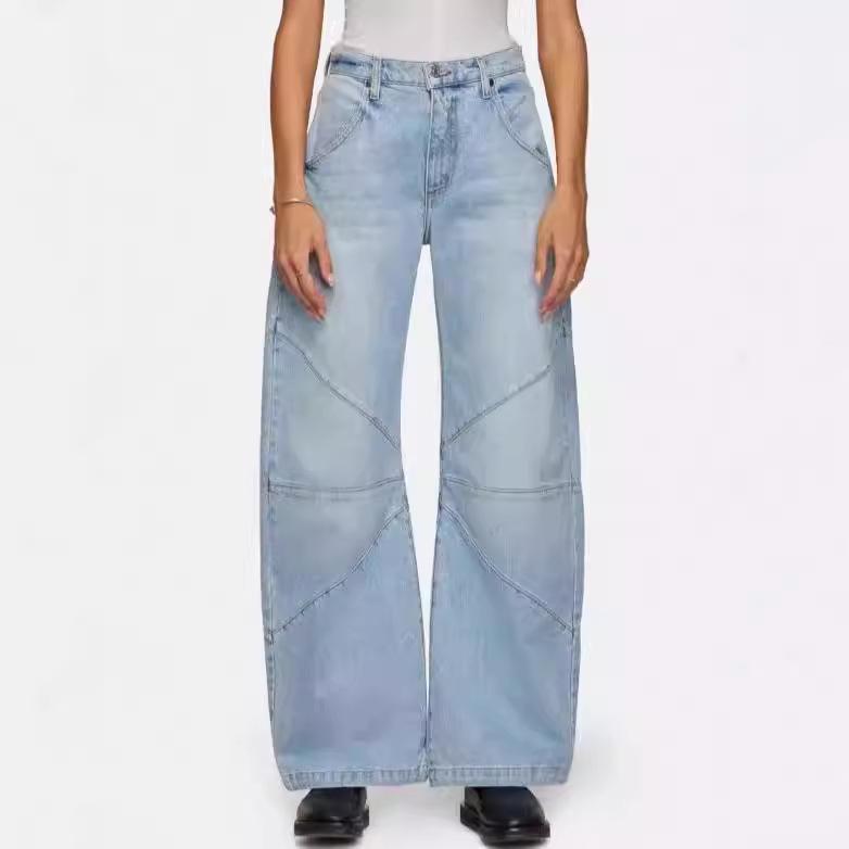 TUME Women's Retro Stitch Washed Casual Denim Pants