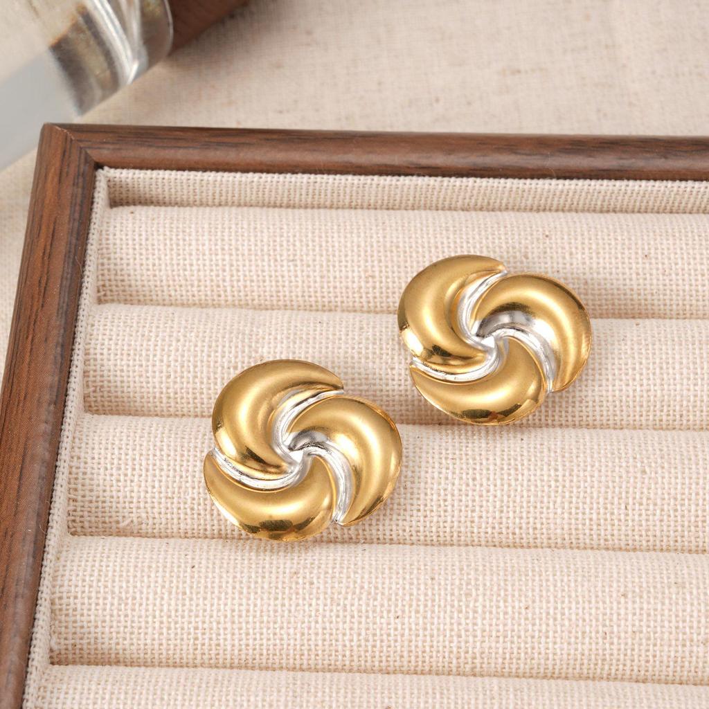 Gold and Silver Stainless Steel Ear Studs with Color Block Design