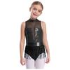 Mädchen Glitzernde Pailletten Quasten Tanzbody Ärmellos Schlüsselloch Rücken Patchwork Fransen Body Performance Kostüm