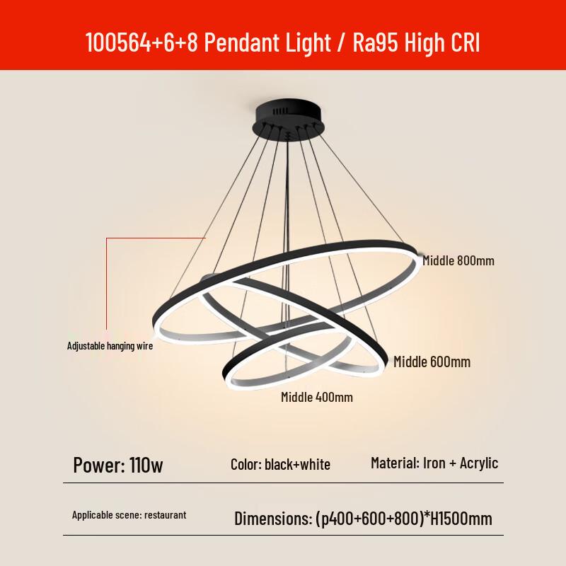 UOSU Modern Black 3-Tier Dimmable Pendant Light