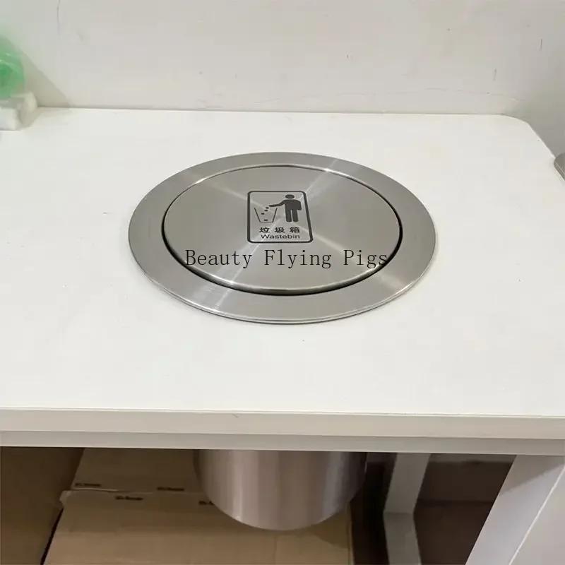 1pc Embedded Metal Countertop Trash Can Lid Household Stainless Steel Flip Cover Kitchen Sink Decoration Shake Cover Kitchenware