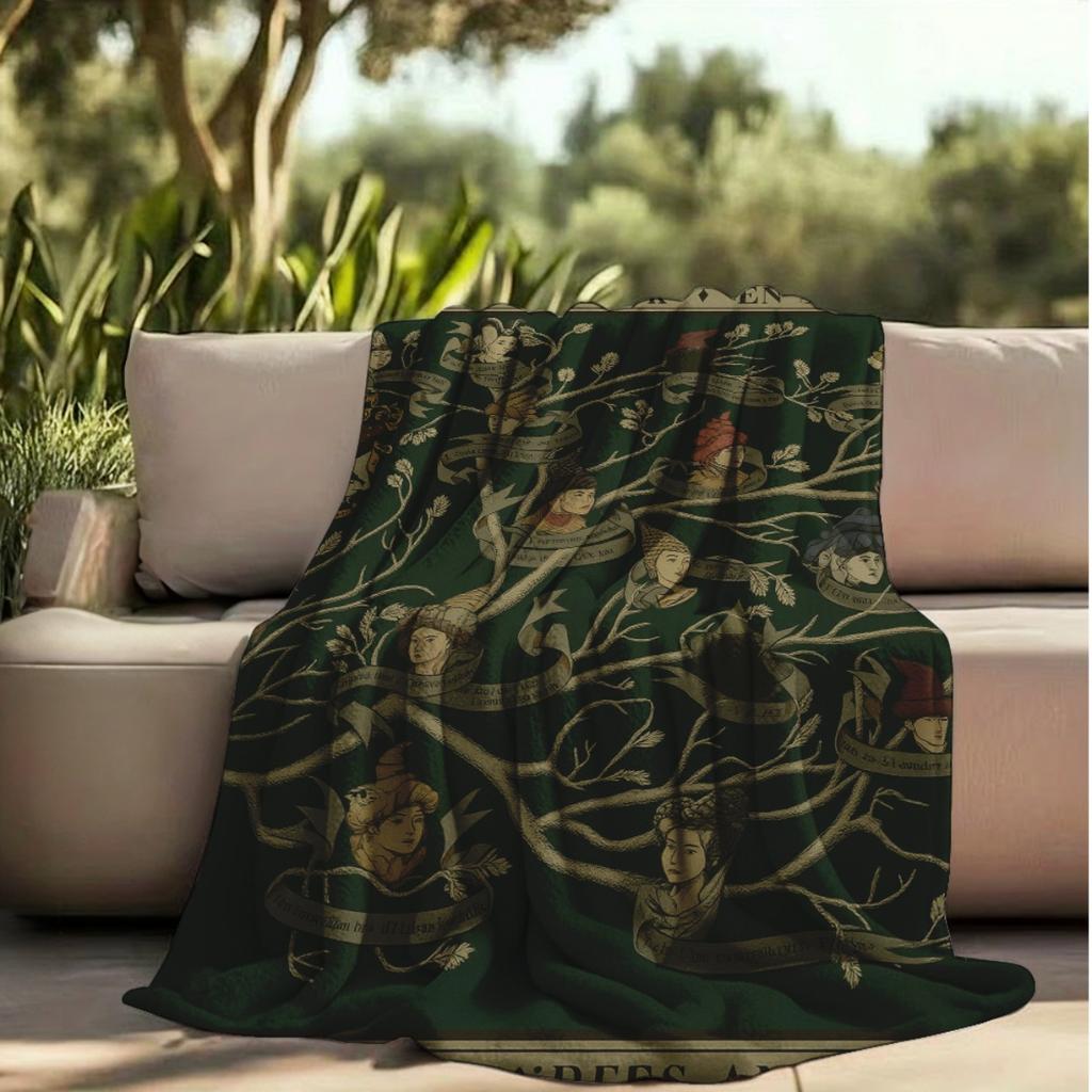 Black Family Tree Flannel Blanket, Soft Warm Printed Sofa Cover Mixed Colors, Elegant Home Decor Gift for Family History