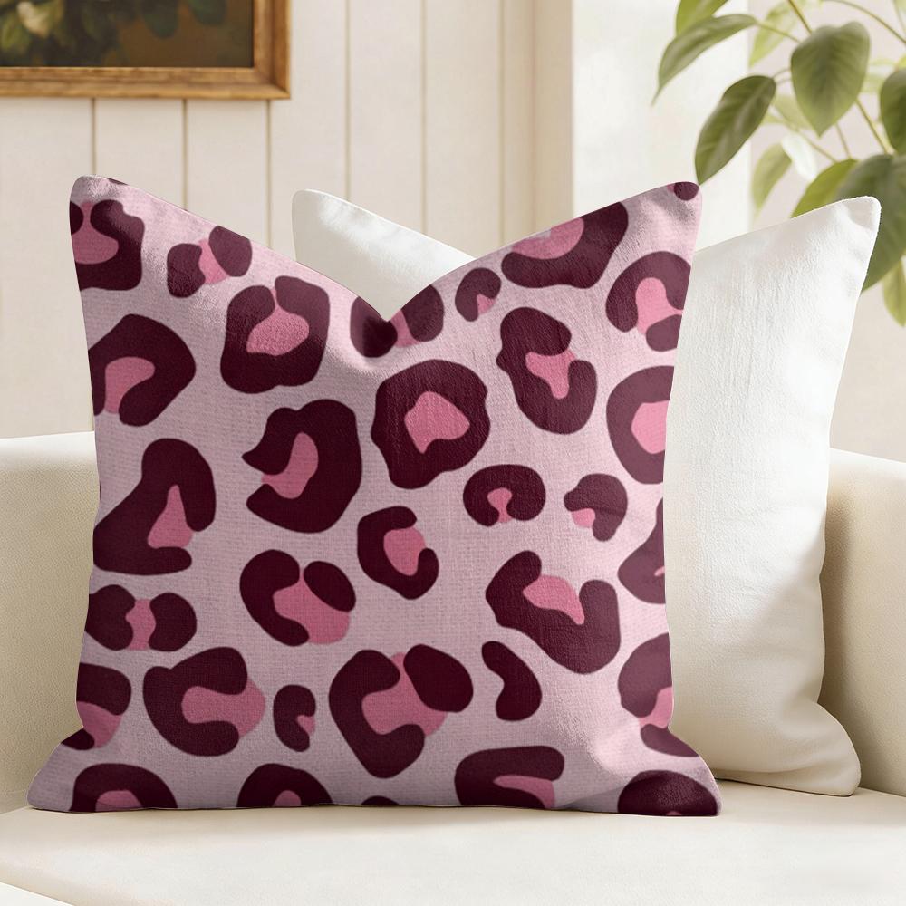 Rosa Leopardenmuster Kissenbezug Natürlicher Leinenstoff Beidseitiger Druck Zierkissenhülle für Sofa Couch Heimdekoration