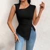 Women's Elegant Style T-shirt Spring and Summer New Slope Collar Slim Short Solid Color Top
