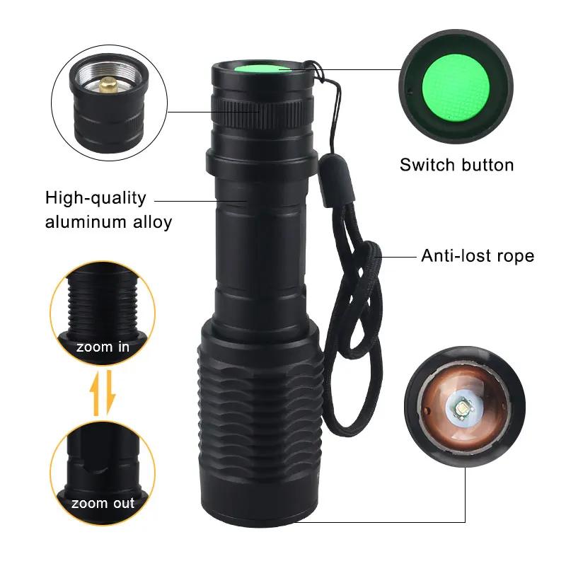LED Tactical Hunting Torch Flashlight White/Red/Green Flashlight Waterproof Outdoor Lighting with Switch USB Rechargeable Lamp