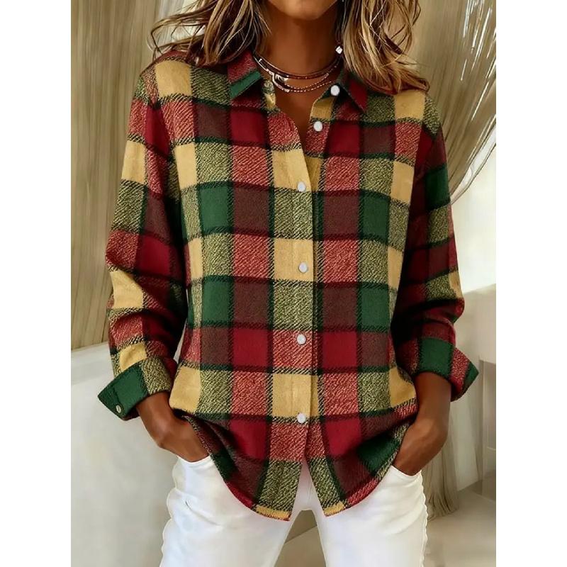 Camicia Primaverile da Donna 2026 Nuova alla Moda Stampa a Quadri Casual Versatile