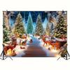 Magic Forest Christmas Background Banner Polyester Winter Wonderland Party Hanging Decoration with Snow Trees and Deer