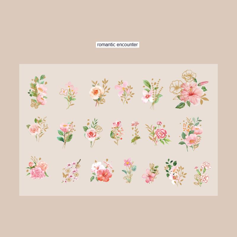 

40pcs Transparent flower and plant hand account DIY material collage notebook decoration sticker scrapbook label