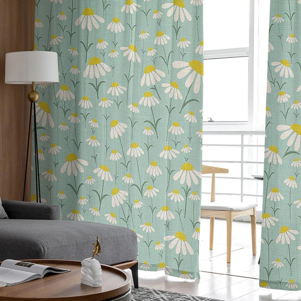 Spring Chrysanthemum Watercolor Flower Bedroom Transparent Sheer Curtains Holiday Decoration Window Voile Tulle Curtain