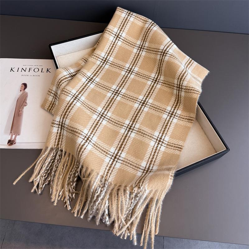Korea Styles Luxury Stripe Winter Women Scarf Imitation Cashmere Blanket Thick Warm Pashmina Shawl Wraps Tassel Echarpe