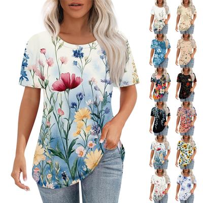 Women's Retro Printed Fashion Casual Round Neck Short Sleeve T-Shirt Top