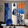 Abstract Geometric Curta 2pcs – Black, Orange & Cream with Palm Leaves, Modern Art Design for Living Room and Study Decor