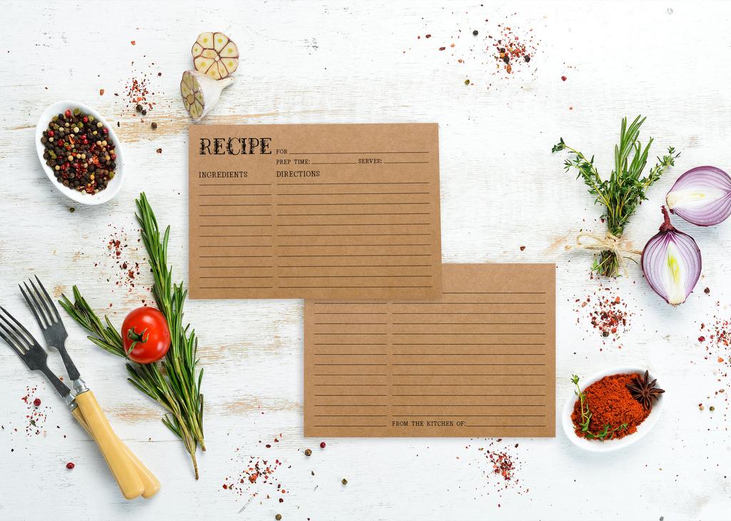 Inkdotpot 4x6 Inch Recipe Cards (Set of 50) , Thick Double Sided Premium Card Stock- Modern Style Kraft Recipe Notecards