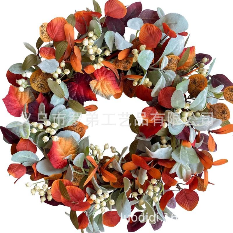 Harvest Wreath With Pumpkins Berries Vine Circle Halloween Thanksgiving Door Decor