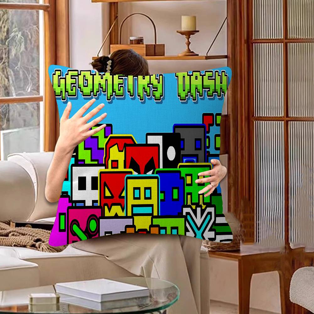Cartoon Geometry Dash Video Game Pillow Cover Sofa Cushion Cover Home Room Decoration Children Gift