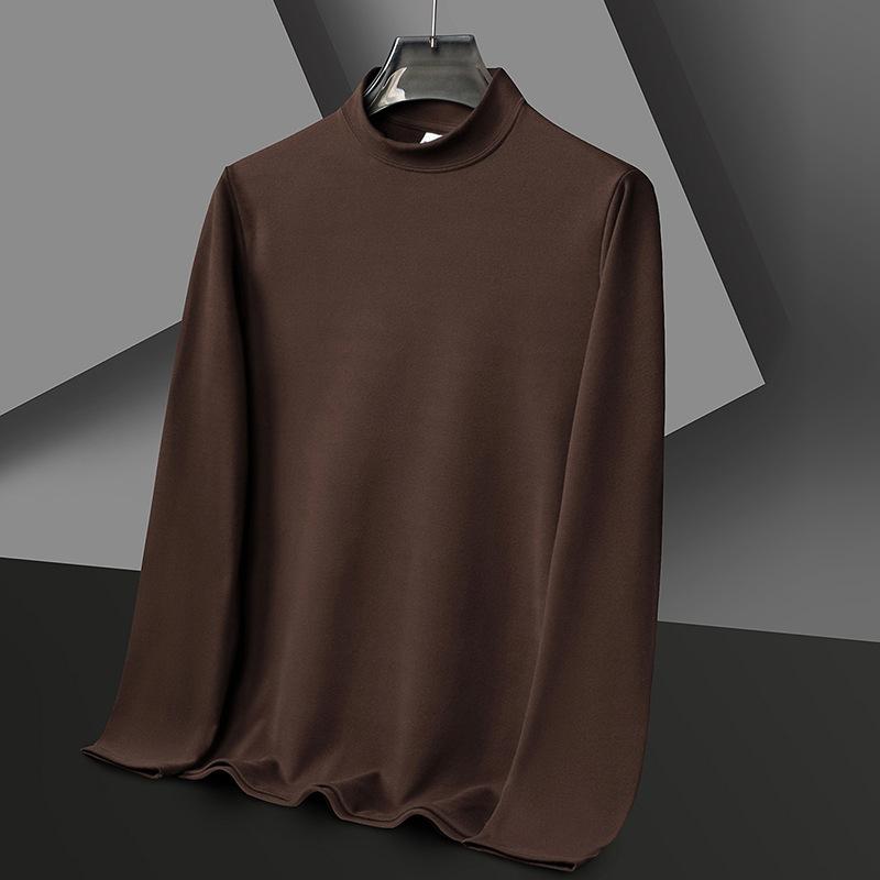 

Осень и зима, новая мужская футболка с длинными рукавами, бархатная рубашка, однотонная, универсальная и удобная, с полувысоким воротом 4XL кофейный