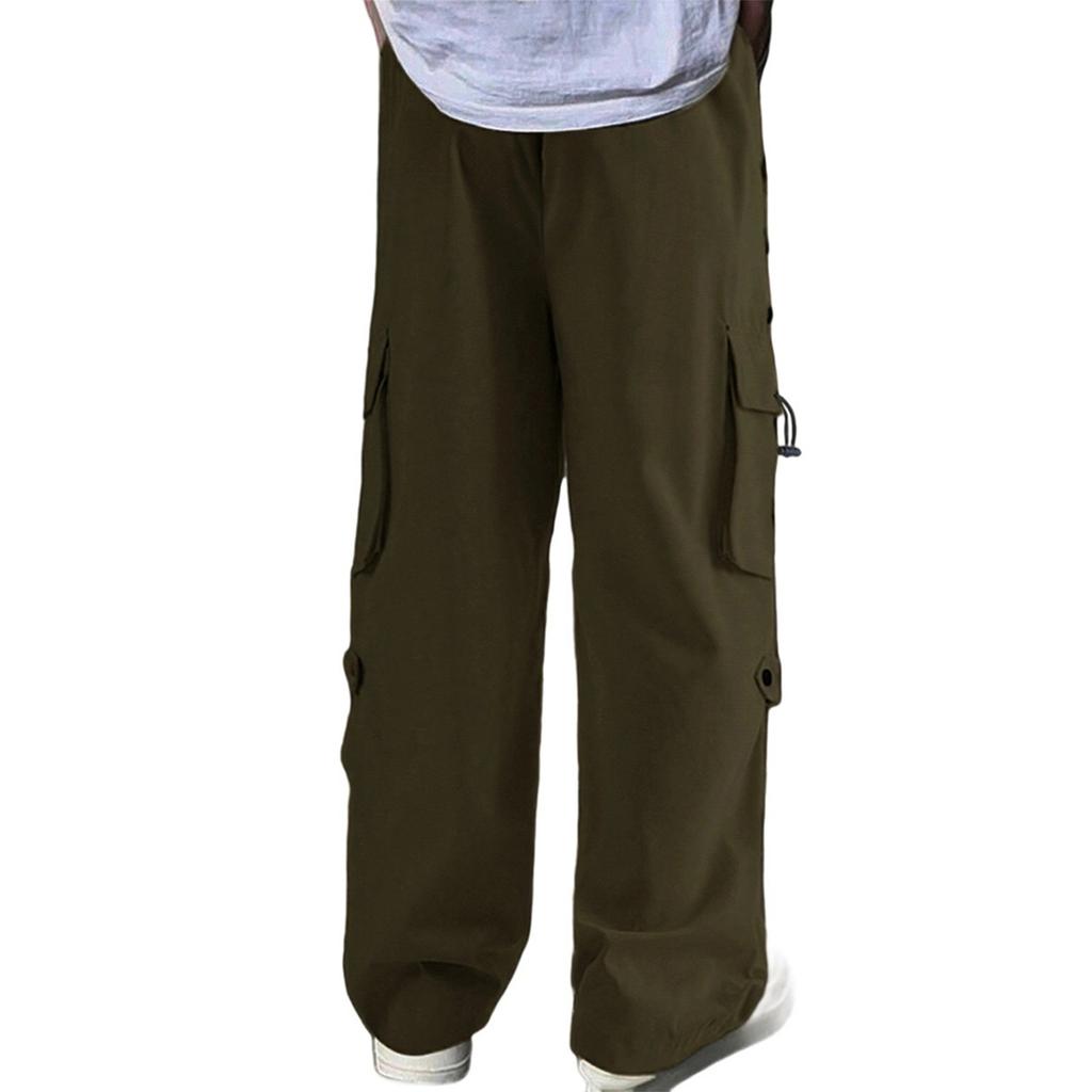 Men's Loose Casual Multi-pocket Work Pants, Youth Stretch Waist Drawstring  Pants