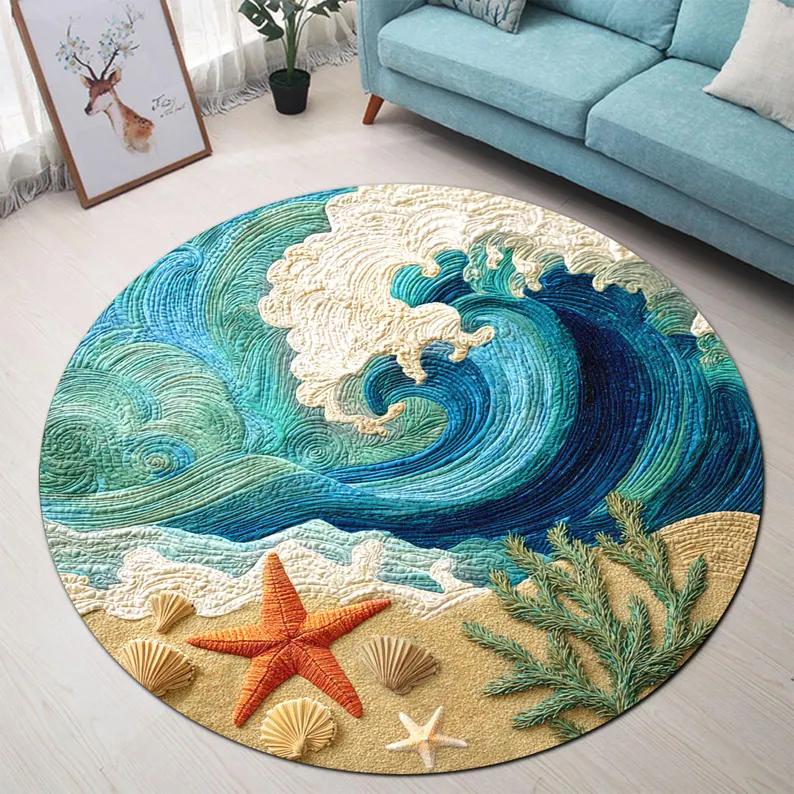Deep Ocean Vortex Illusion Rug Round Blue Whirlpool Carpet 3D Ocean Fantasy Area Rug for Living Room Bedroom Gamer Decor
