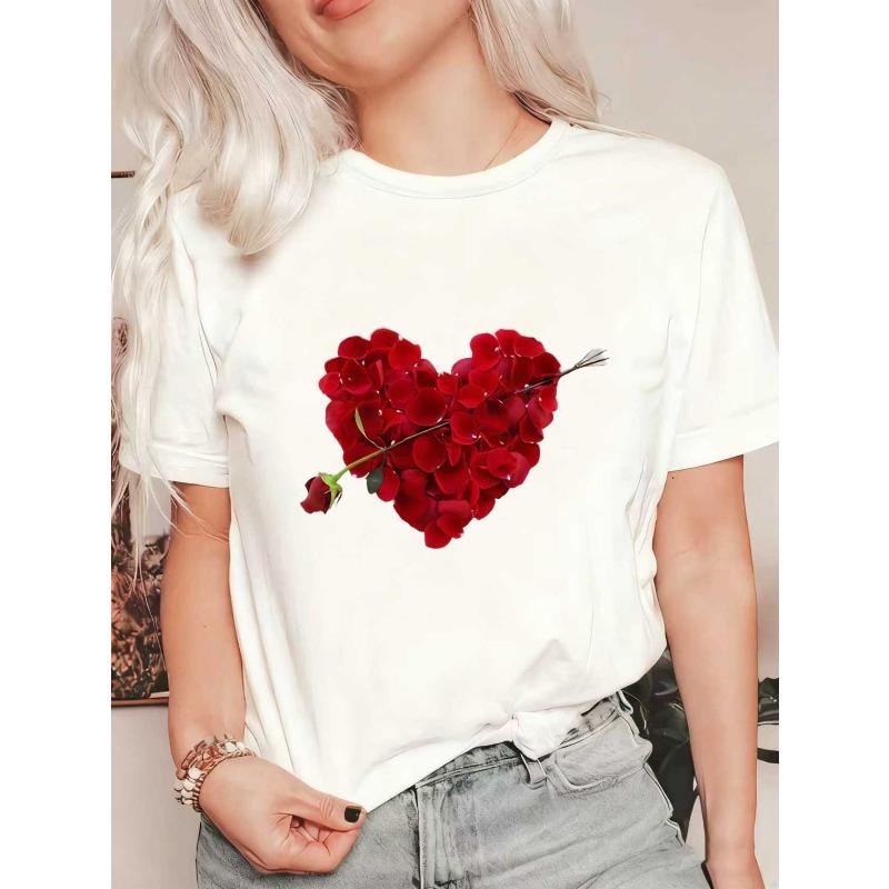 

Oversized T Shirt Black Rose Heart With Arrow Print Casual Wear For Women XXXXL белый