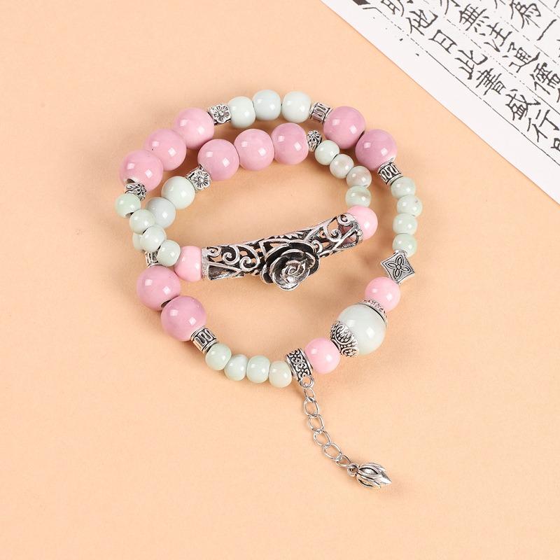 Double-layer stacked ceramic beaded bracelet men's and women's retro literary niche bracelet accessories