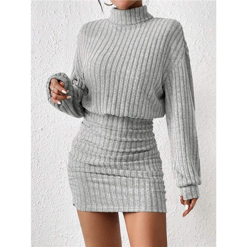 2025 Bodycon Long Sleeve Turtleneck Ribbed Knit Dress - Spring/Autumn/Winter Collection